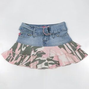 Rewind Girls Denim Mini Skort Pink Camo Ruffle Tiered Flared Hem Size 7
